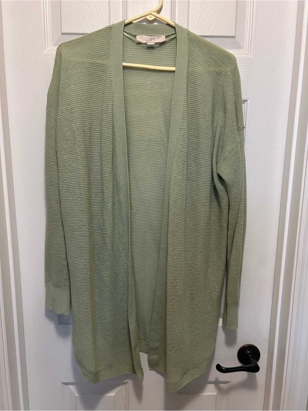 LOFT Sage Green Open-Front Ribbed Cardigan